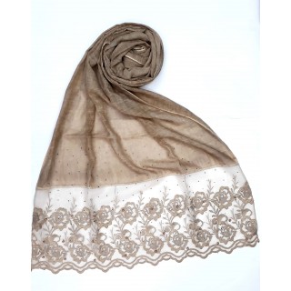 Designer Cotton Women's Stole with flower print - Brown